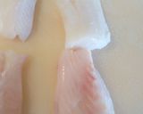 A picture of step 1 of Deep fried bacon wrapped cod.