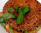 A picture of step 8 of #Breakfast#Brunch#LunchMy Sausage Onion & Cheese Slice Bagel.