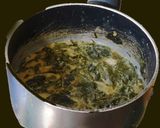 A picture of step 4 of Pulicha keerai koottu (Paruppu keerai in Tamil, Kulfa Ka Saag in Hindi, Purslane in English).