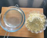 A picture of step 1 of Besan ladoo with Desi khaand.