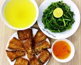 Hình bước làm 3 của món Cá Lưỡi Trâu Chiên Giòn+Rau Muống Luộc