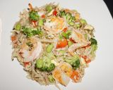 A picture of step 6 of Stir-Fried Shrimp with Brown Rice, Broccoli, and Edamame.