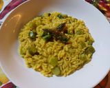 A picture of step 4 of Risotto with Asparagus and Saffron Threads.