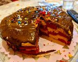 A picture of step 2 of Checker board cake.
