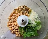 A picture of step 2 of Pesto hummus.