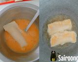 รูปขั้นตอนการทำที่ 5 ของ ขนมปังไส้กล้วยชุบไข่ทอด (โรตีใส่กล้วย)