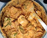 A picture of step 3 of Achari paneer tikka with achari onion rings.