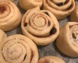 A picture of step 6 of Cinnabon with raisins.
