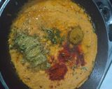 A picture of step 2 of Mutter paneer, paratha with zeera rice and dalfry.
