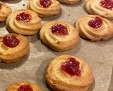A picture of step 8 of Rhubarb jam piped biscuits ❤️.