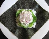 A picture of step 2 of Smoked Salmon ‘Onigirazu’ (Rice Sandwich).