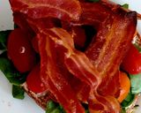 A picture of step 5 of My Crispy Bacon on Wholemeal 🥯 with 🍅 and 🥚 also Spinach.