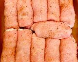 A picture of step 3 of Pork rolls with peaches.