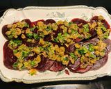 Svéd 🇸🇪Carpaccio lazac rostbiff és cékla szardellás vinaigrett recept fázis 3 fotója