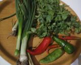 A picture of step 1 of Green onions pakoray.