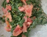 A picture of step 3 of Chaulai k saag /amaranth leaves sabzi.
