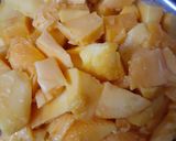 A picture of step 1 of Aam ka Ras/ Amrus with poriyan.