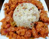 A picture of step 8 of Chikan manchurian with fried rice.