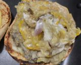 Foto del paso 9 de la receta: Sándwich🥙de berenjena,🍆calabacín y queso🧀crema🥯