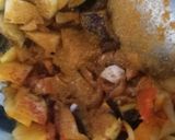 A picture of step 4 of Aaloo baingan (potato-brinjal).