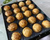 A picture of step 6 of Takoyaki using plain flour / octopus balls 🐙.
