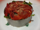 Ensalada de hummus, pimientos asados y anchoas