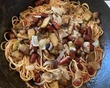 A picture of step 4 of California Farm Spaghetti with Pepperoni, Zucchini, Tomato Sauce.