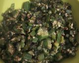 A picture of step 2 of Bombay duck with masala okra.