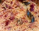A picture of step 3 of Beet root Brown chana rice.