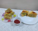 A picture of step 7 of Paneer veg cheese corn grilled sandwiches/ healthy breakfast.