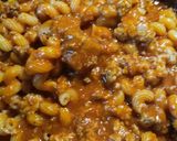 A picture of step 2 of Cavatappi in a Meat Sauce.