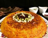 A picture of step 7 of Tahchin (Persian Saffron Rice Cake).
