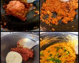 A picture of step 2 of Kathiyawadi Lunch Thali (Dahi Tikhari, Sev Tameta Nu Shak, Dal Bhaat, Fulka Rotli, Chaas, Papad).