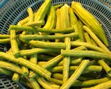 Hình bước làm 1 của món Đậu bắp, đậu đũa luộc chấm nước tương (chay)