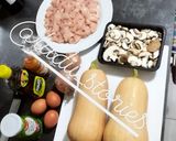 Une image de l'étape 1 de Butternut farci au poulet et champignons.