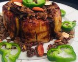 A picture of step 8 of Maqluba with Ground Beef.