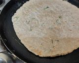 A picture of step 9 of Methi pithla jowar green garlic bhakri and thecha village style.