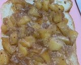 A picture of step 4 of Apple pie leftover filling in crispy bread served with Vanilla ice cream.