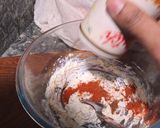 A picture of step 2 of Peri peri tandoori soya chap with curd dressing / dip.