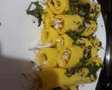 A picture of step 6 of Khandvi.