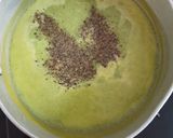 A picture of step 4 of Matar  mint soup green pea soup.