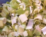 A picture of step 1 of Kurrat (leek stew).