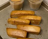A picture of step 7 of Cake RuskBiscottis made out of strips of cake that are Baked.