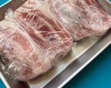 A picture of step 1 of Japanese mille feuille hot pot with pork belly and napa cabbage.