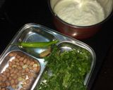 A picture of step 1 of Dhaniya & mung phali chutney(coriander& peanut chutney).
