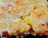 A picture of step 5 of Jalapeno Corn Scalloped Potatoes with garlic and lime bechamel.