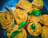 A picture of step 4 of Leftover paratha Patra (famous Gujarati dish).