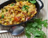 A picture of step 3 of Schezwan corn bhel.