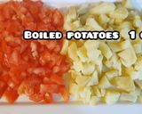 A picture of step 2 of Chana chat in crisp bowl.