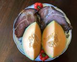 A picture of step 4 of California Farm Dried Meat Wrapped Melon Tapas.